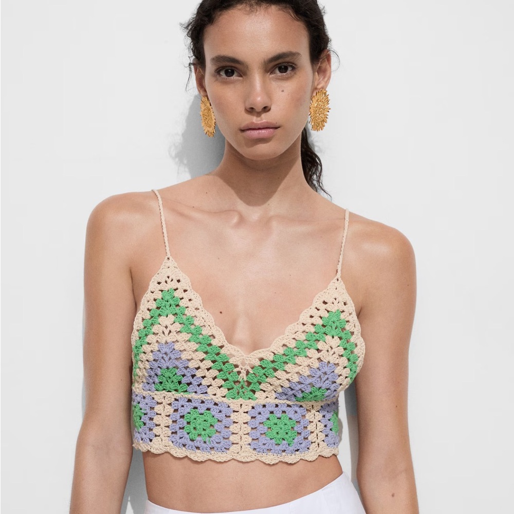 Brand new Mango Crochet Patterned cotton crop Top
